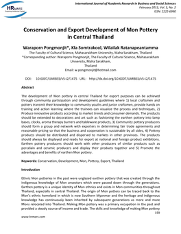 Conservation and Export Development of Mon Pottery in Central Thailand