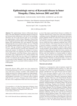 Epidemiologic Survey of Kawasaki Disease in Inner Mongolia, China, Between 2001 and 2013