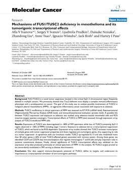 Mechanisms of FUS1/TUSC2 Deficiency in Mesothelioma and Its