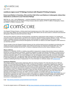 Comscore Signs Local TV Ratings Contract with Dispatch Printing Company