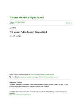 The Idea of Public Reason Resuscitated