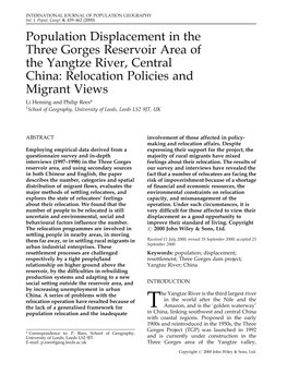 Population Displacement in the Three Gorges Reservoir Area of the Yangtze River, Central China: Relocation Policies and Migrant Views