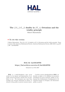 Duality in F E 6, Octonions and the Triality Principle