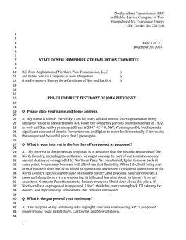 Pre-Filed Testimony of John Petrofsky