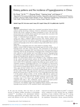 Dietary Patterns and the Incidence of Hyperglyacemia in China