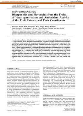 Diterpenoids and Flavonoids from the Fruits of Vitex Agnus-Castus and Antioxidant Activity of the Fruit Extracts and Their Constituents