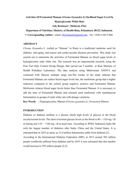 Activities of Fermented Maman (Cleome Gynandra L)