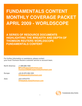 Fundamentals Content Monthly Coverage Packet April 2009 - Worldscope