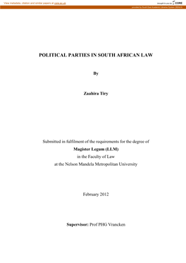 Political Parties in South African Law