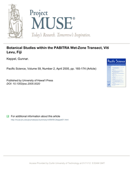 Botanical Studies Within the PABITRA Wet-Zone Transect, Viti Levu, Fiji