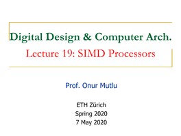 Lecture 19: SIMD Processors