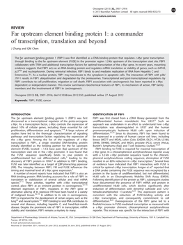 Far Upstream Element Binding Protein 1: a Commander of Transcription, Translation and Beyond