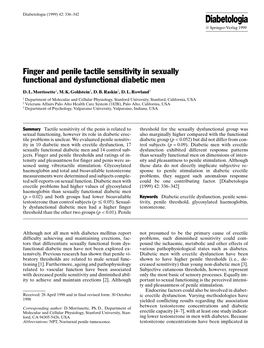 Finger and Penile Tactile Sensitivity in Sexually Functional and Dysfunctional Diabetic Men