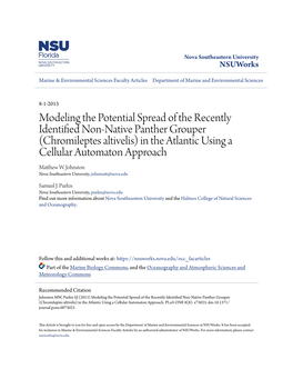 Chromileptes Altivelis) in the Atlantic Using a Cellular Automaton Approach Matthew .W Johnston Nova Southeastern University, Johnmatt@Nova.Edu