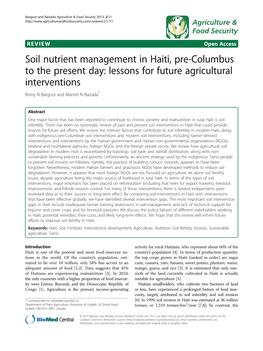 Soil Nutrient Management in Haiti, Pre-Columbus to the Present Day: Lessons for Future Agricultural Interventions Remy N Bargout and Manish N Raizada*