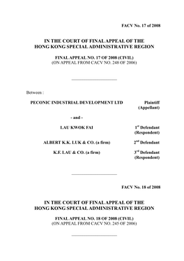 In the Court of Final Appeal of the Hong Kong Special Administrative Region
