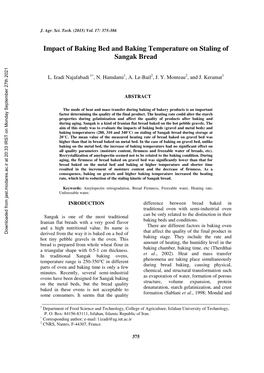 Impact of Baking Bed and Baking Temperature on Staling of Sangak Bread