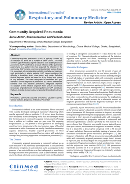 Community Acquired Pneumonia Sonia Akter*, Shamsuzzaman and Ferdush Jahan