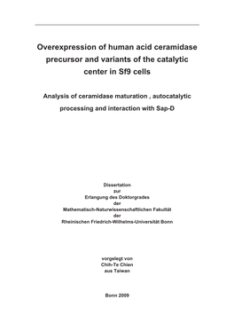 Overexpression of Human Acid Ceramidase Precursor and Variants of the Catalytic Center in Sf9 Cells