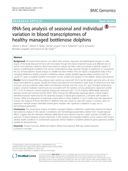 RNA-Seq Analysis of Seasonal and Individual Variation in Blood Transcriptomes of Healthy Managed Bottlenose Dolphins Jeanine S