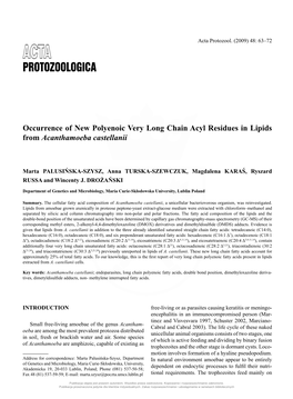 Occurrence of New Polyenoic Very Long Chain Acyl Residues in Lipids from Acanthamoeba Castellanii