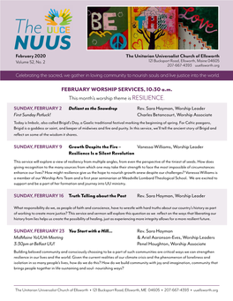 The NUUS February 2020 the Unitarian Universalist Church of Ellsworth Volume 52, No