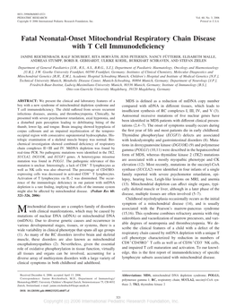Fatal Neonatal-Onset Mitochondrial Respiratory Chain Disease with T Cell Immunodeficiency
