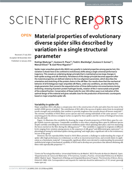 Material Properties of Evolutionary Diverse Spider Silks Described By