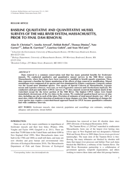 Baseline Qualitative and Quantitative Mussel Surveys of the Mill River System, Massachusetts, Prior to Final Dam Removal