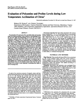 Evaluation of Polyamine and Proline Levels During