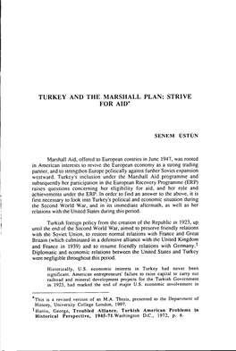 Turkey and the Marshall Plan: Strive for Aid*