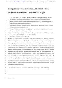 Comparative Transcriptomes Analysis of Taenia Pisiformis at Different