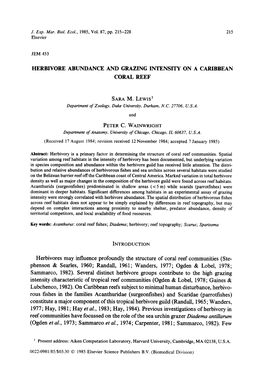 Herbivore Abundance and Grazing Intensity on a Caribbean Coral Reef