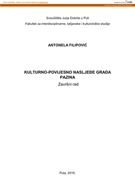 KULTURNO-POVIJESNO NASLJEĐE GRADA PAZINA Završni Rad