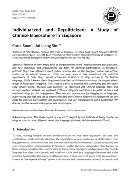 A Study of Chinese Blogosphere in Singapore