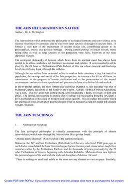 The Jain Declaration on Nature the Jain Teachings