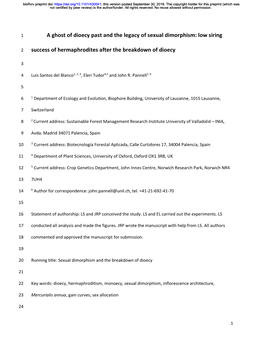 Low Siring Success of Hermaphrodites After the Breakdown of Dioecy