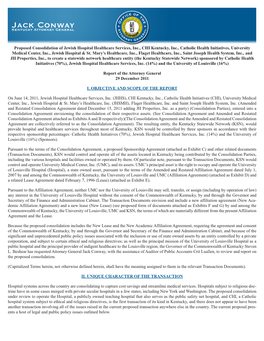 Proposed Consolidation of Jewish Hospital Healthcare Services, Inc