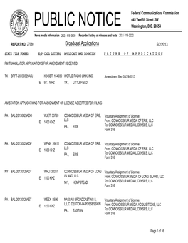 Broadcast Applications 5/2/2013