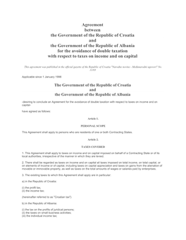 Agreement Between the Government of the Republic of Croatia and The