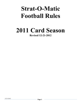 Strat-O-Matic Football Rules 2011 Card Season