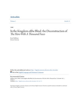 In the Kingdom Ofthe Blind: the Deconstruction of the Hero with a Thousand Faces