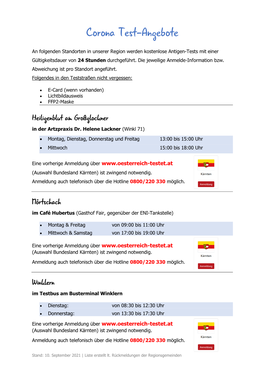 Corona Test-Angebote