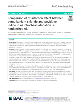 Comparison of Disinfection Effect Between Benzalkonium Chloride and Povidone Iodine in Nasotracheal Intubation