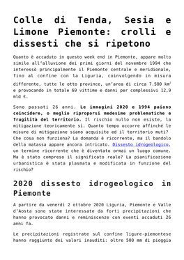 Colle Di Tenda, Sesia E Limone Piemonte: Crolli E Dissesti Che Si Ripetono