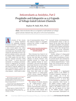 Anticonvulsants As Anxiolytics, Part 2 Pregabalin And