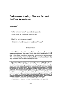 Performance Anxiety: Medusa, Sex and the First Amendment