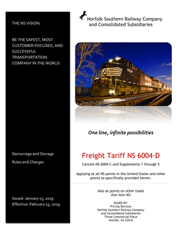 Freight Tariff NS 6004-D Rules and Charges Cancels NS 6004-C and Supplements 1 Through 5