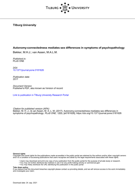 Autonomy-Connectedness Mediates Sex Differences in Symptoms of Psychopathology Bekker, M.H.J.; Van Assen, M.A.L.M