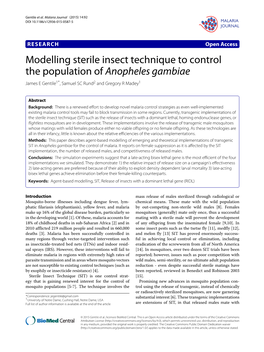 Modelling Sterile Insect Technique to Control the Population of Anopheles Gambiae James E Gentile1*, Samuel SC Rund2 and Gregory R Madey1